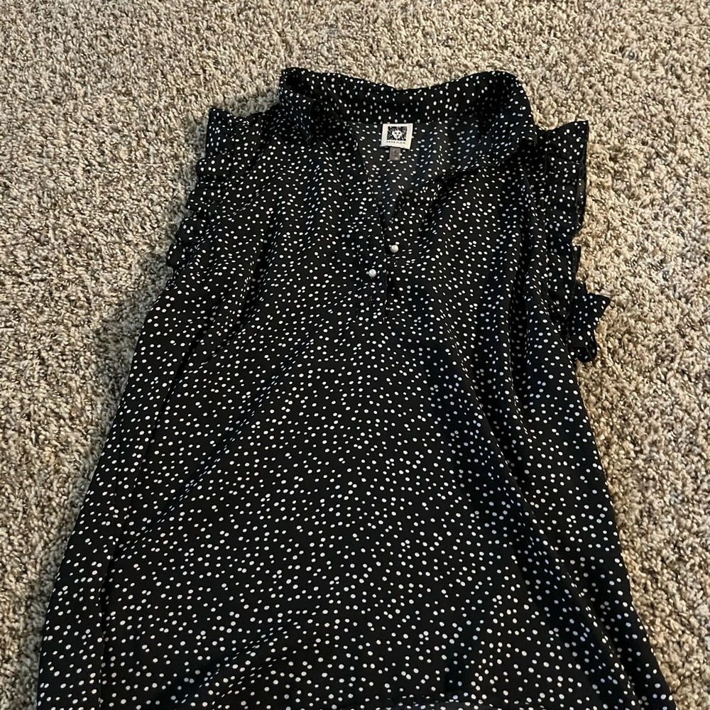 Anne Klein Black and White Dotted Blouse